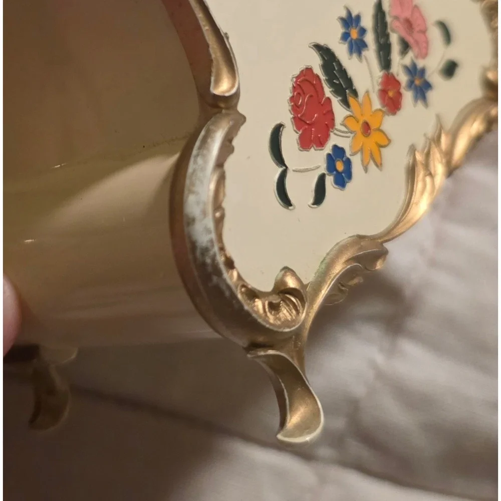 Blessing Wind-up Alarm Clock West Germany Cream Floral Vintage MidCentury Ornate